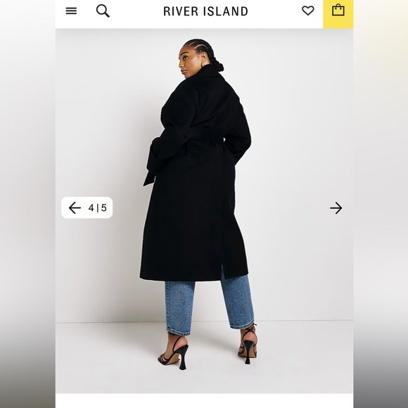 Beautiful long belted black coat size 20US/size 24 UK by River Island - Picture 4 of 5